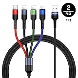 Multi Charging Cable USAMS 2Pack 4FT 4 in 1 Nylon Braided Multiple USB Fast Charging Cord Adapter Type C Micro USB Port Connectors Compatible Cell Phones Tablets and More