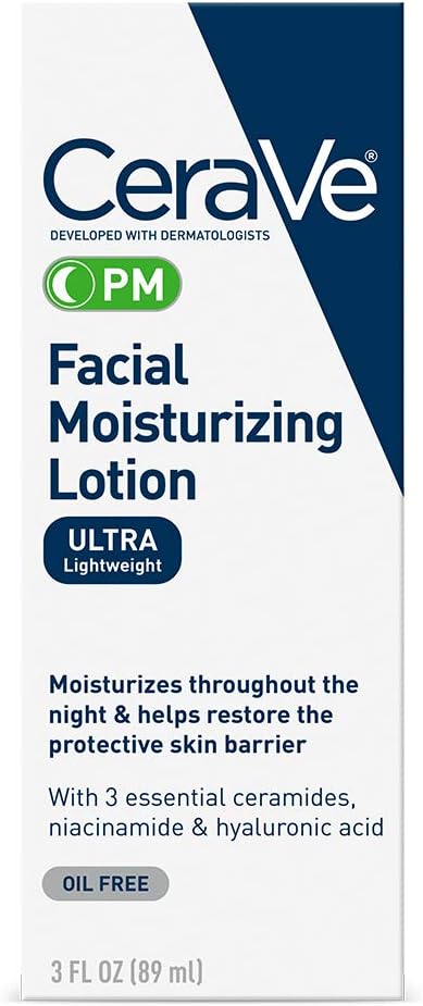 CeraVe Facial Moisturizing Lotion PM | 3 Ounce | Ultra Lightweight, Night Face Moisturizer | Fragrance Free