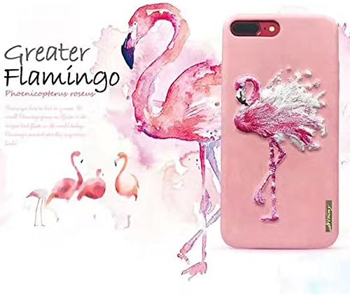 MayAi Noctilucent iPhone 7 Plus Case Pink Flamingo Embroidered Gel, iPhone 8 Plus Case Silicone, Leather Resistant Back Cover, Protective Flexible for iPhone 6 Plus