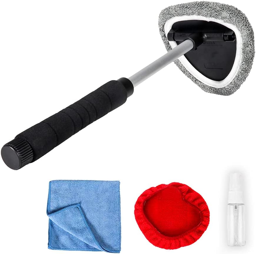 SoSickWithIt Windshield Cleaning Tool, Windshield Cleaner with Pivoting Triangular Head and Extendable Handle 2 Washable and Reusable Cover/Cloth for Interior Exterior Use Car Cleaning Kit: Automotive