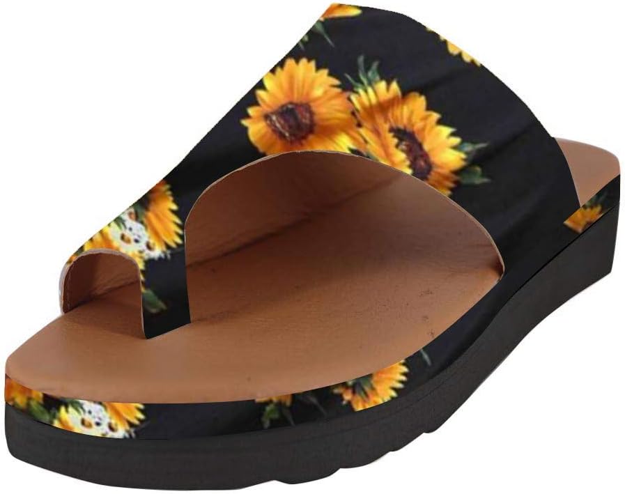Women Comfy Platform Sandal Shoes,Ladies Shoes sun flower Slippers, Peep Toe Sandals,Retro platform toe slippers,Summer Beach Travel Shoes,Outdoor non-slip Sandals (9, Yellow)