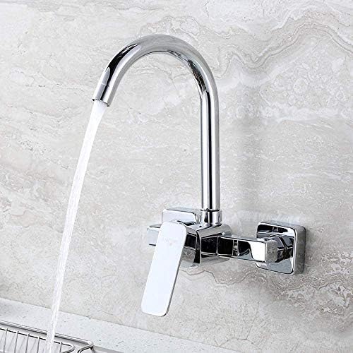 NewbieBoom Kitchen Sink Tap,Kitchen Wall-Mounted Hot and Cold Water Faucet Double Hole Sink Basin Bathroom Balcony Laundry Pool Rotary Faucet