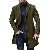 Gafeng Men's Trench Coat Slim Fit Notch Lapel Single Breasted Top Coat Winter Warm Cotton Business Long Jacket Overcoat