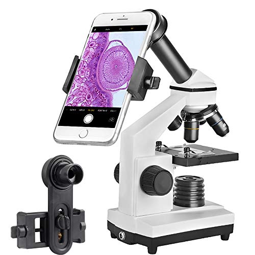 LANDOVE Compound Student Monocular Microscope with Smartphone Adapter,40X-640X Dual Light Optical Glass Lens All-Metal Microscope + Microscope 10x Eyepiece - Thumbnail 4