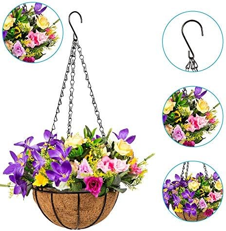 YOSPOSS Artificial Hanging Flower Baskets KZ9524-W734 Artificial Hanging Decorative Flower Artificial Rose Vine Silk Flower Garland Hanging Baskets Plants Home Outdoor Wedding Arch Garden Wall Decor Indoor Outdoor Purple Yellow Pink