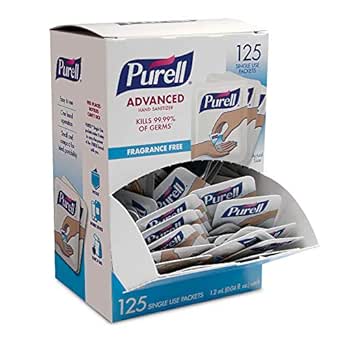 Purell SINGLES Advanced Hand Sanitizer Gel, Fragrance Free, 125 Count Single-Use Travel Size Packets - 9620-12-125EC