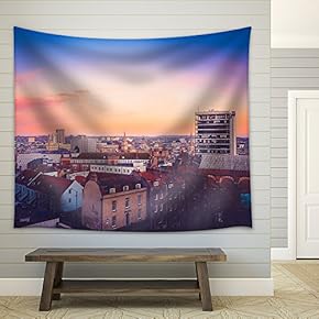 The Buildings in The Sunset - Fabric Wall Tapestry Home Decor - 51x60 inches