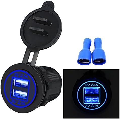 Findbest Dual Port 4.2A USB Car Charger with LED Light Aperture Universal for Modified Car Boat Motorcycle, Dual USB Car Charger Socket Adapter Power Outlet for iPad Cellphone Iphone Samsung (blue)