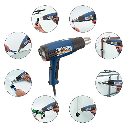 Steinel HG 2310 Case Set - Electronic Heat Gun with LCD Display, 1600 W power tool, temperature and airflow continuously variable, hot air gun with lockable override control, ideal for use on electronics and medical manufacturing, including multiple refle