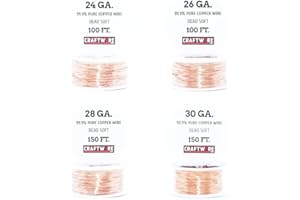 CRAFTWIRE USA Assorted Solid Bare Copper Wire Round, Bright, Dead Soft, 100 Feet & 150 Feet 24, 26, 28, and 30 Gauge