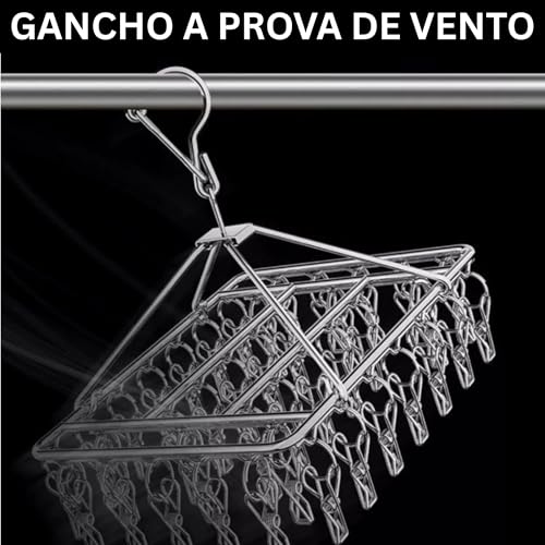 Varal Multiuso Inox 40 Prendedores para Roupas Íntimas e Acessórios – Estrutura Dobrável de Alta Durabilidade Antiferrugem