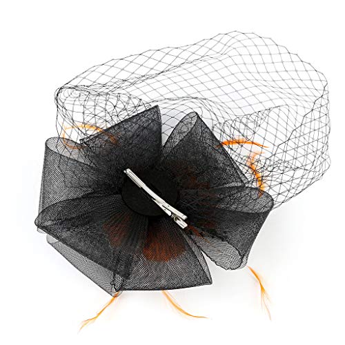 Sayhi Women Flower Mesh Hair Clip Fascinators Hat Pillbox Hat Cocktail Tea Party Wedding Headband(Orange,free size) - Thumbnail 5