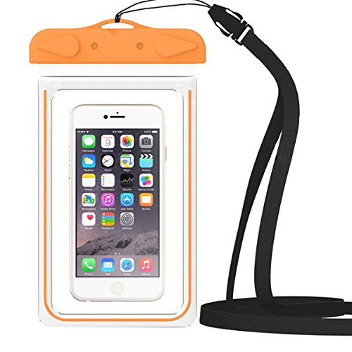 Universal Waterproof Case, iThrough Universal Waterproof Pouch/Waterproof Bag/Dry Bag/Waterproof Case for iPhone 6s/6 Plus/SE/5/5S/5C/4/4S/Samsung Galaxy S7/S6/edge/S3/S4/S5/Note 2/3/4/5 (Orange)