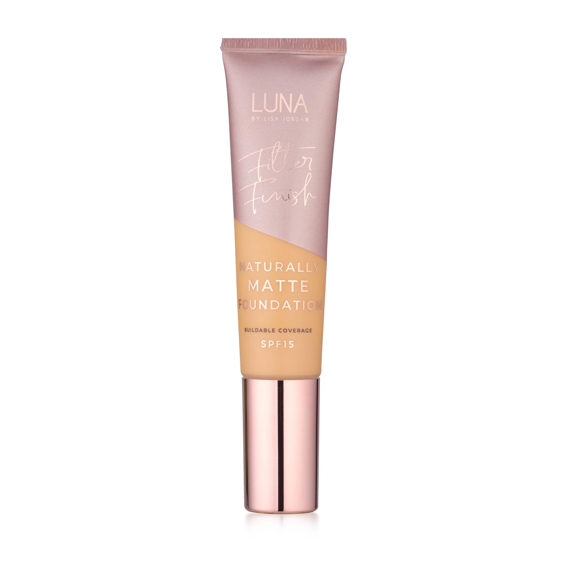 LUNA Matte Foundation in MEDIUM PLUS Shade - Contains Vitamin E and SPF15 - Oil-Free Face Foundations with Golden Undertone - Suitable for Oily and Sensitive Skin