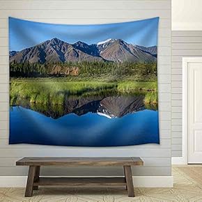 Mckinley Reflection in Lake on Alaska - Fabric Wall Tapestry Home Decor - 51x60 inches