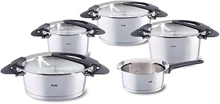 Fissler intensa / Edelstahl-Topfset, 5-teilig, Kochtopf-Set, Töpfe mit Deckel, stapelbar, Abgießhilfe, Induktion, alle Herdarten (3 Kochtöpfe, 1 Bratentopf, 1 Stielkasserolle-deckellos)