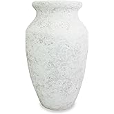 roro Handmade 7.5 Inch Rustic Farmhouse White Textured Ceramic Prunus Vase – Classic Decorative Flower Vase for Home, Office, or Shelf Centerpiece