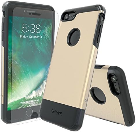 SAWE – iPhone 7 Case Cover Heavy Duty Rugged Drop Protection Dual Layer Protective Armor [Anti-Shock] for Apple iPhone 7 4.7 [Tempered Glass Screen Protector] (Gold)