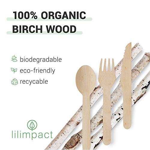 Lilimpact Disposable Wooden Forks, Spoons, Knives Set Alternative