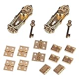 WINOMO 2 Pack 1/12 Dollhouse Miniature Vintage Door Lock + Keys + 12pcs Hinges (Golden)