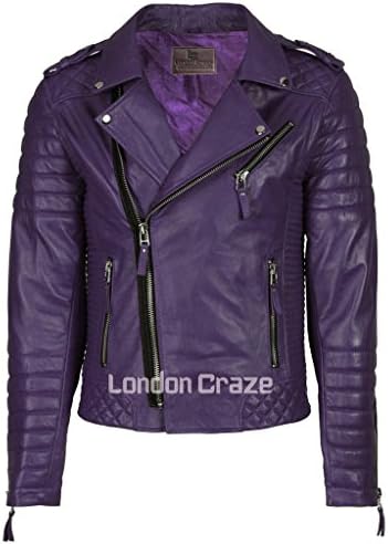 LondonCraze Men's Biker Leather Jacket Purple XXXL