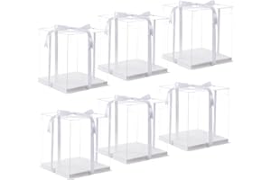 XININSUN 6Pcs clear cake Box with Ribbon, 8 X 8 X 9inch tall cake box,8inch Bakery Take Out Transport Containers Clear Gift Boxes for Wedding, Birthday, Party