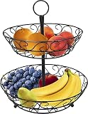 Sorbus 2-Tier Countertop Fruit Basket Holder & Decorative Bowl Stand-Perfect for Fruit, Vegetables, Snacks, Household Items, and Much More (Black)
