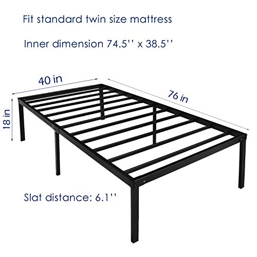 HAAGEEP 18 Inch Platform Twin Bed Frame with Storage Metal Bedframe No