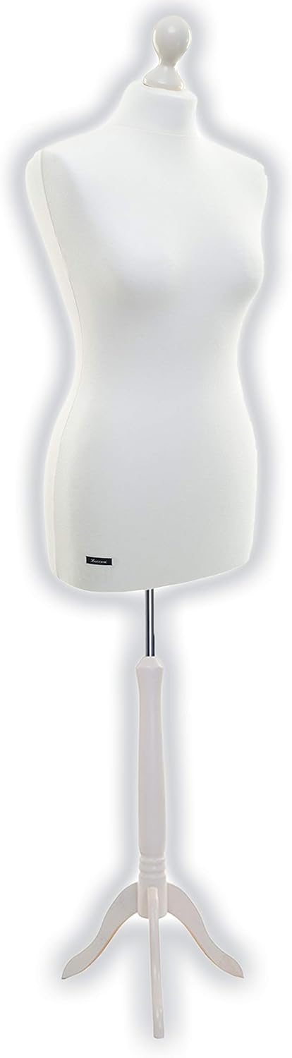 LUCCESI Schneiderpuppe Schneiderbüste | Damen/Herren Größe/Size: von 34/36 bis 50/52 | Büste L (40-42), Bezug Creme-Weiss, Standfuss Weiss