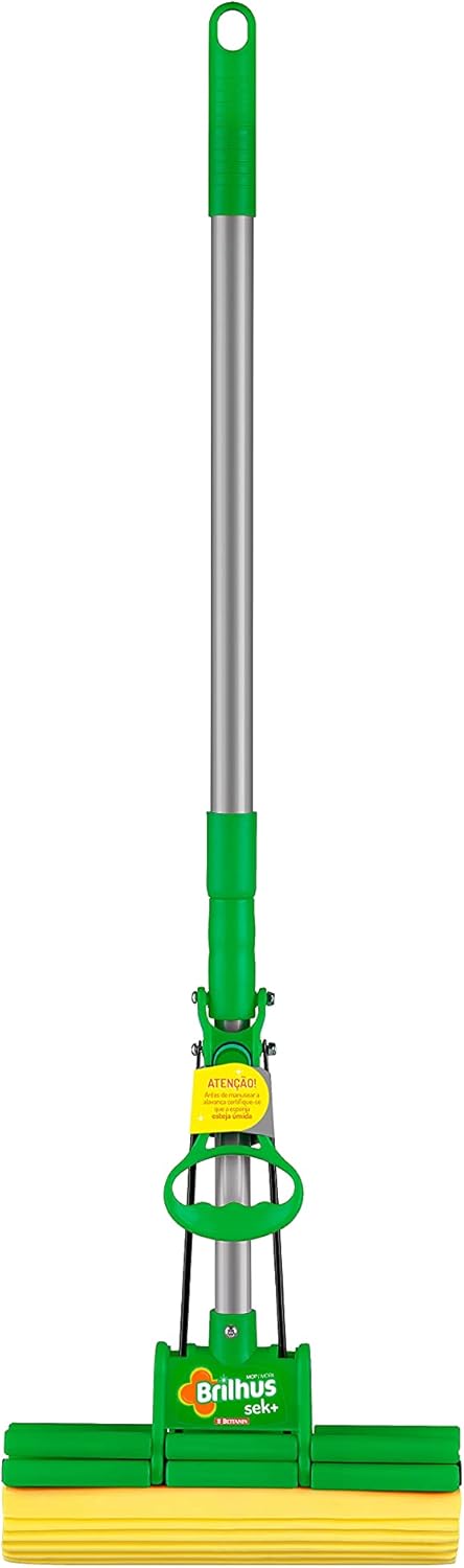 Mop Sek+ Lava e Seca Brilhus Bettanin | com Esponja de Alta Absorção, Cabo Retrátil de Inox até 89cm, para Limpeza Pesada em Pisos