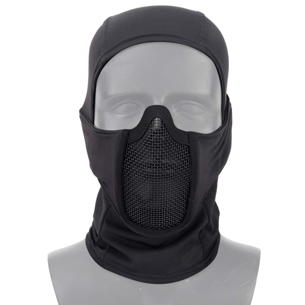 AOUTACC Balaclava Airsoft Mesh Mask, Ninja Style Full Face Protection Balaclava Hood with Mesh Mask for Cs War Game,Hunting,Paintball (Black)