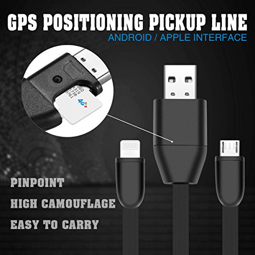 Jiusion GPS Spy Audio Sound Listening USB Cable Charger Surveillance Device Quad-band Real Time Tracker GSM GPRS System Bag Vehicle Tracking Alarm Device (Lightning for iPhone iPod iPad)