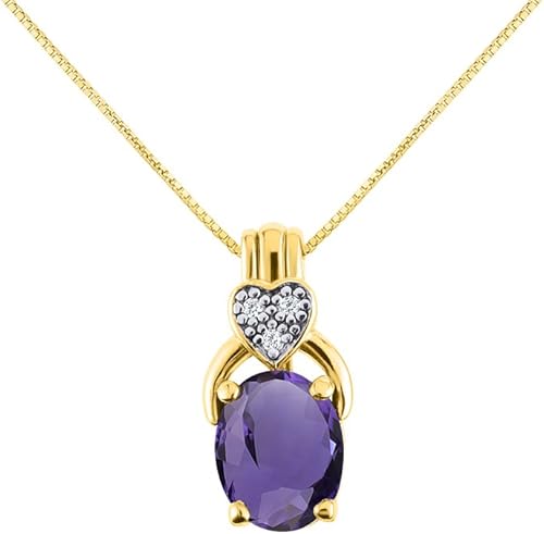 RYLOS Necklaces For Women 14K Yellow Gold - Diamond & Amethyst Rylos