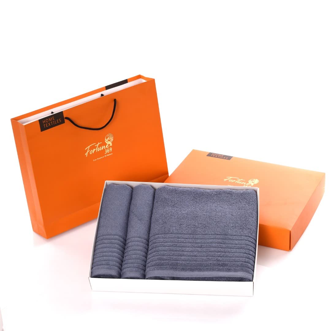 Fortune 369 Bamboo Towels for Bathroom | Luxury Bathroom Towel Set of 3 Soft Reusable Bath and Hand Towels with Gift bag (Blue, Bamboo)