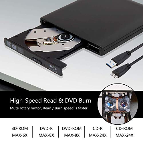 External 4K 3D Blu Ray DVD Drive Burner, Portable Ultra Slim USB 3.0 Blu Ray BD CD DVD Burner Player Writer Reader Disk for Mac OS, Windows 7/8/10,Linxus, Laptop - Thumbnail 2