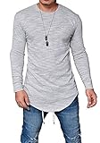 Pxmoda Men's Hip Hop Fashion Long Sleeve Hipster T-shirt Casual Curved Tops (XL, Grey)