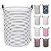 DOKEHOM 22-Inches Freestanding Laundry Basket with Lid, Collapsible Extra Large Drawstring Clothes Hamper Storage with Handle (Blue Stripe, XL)