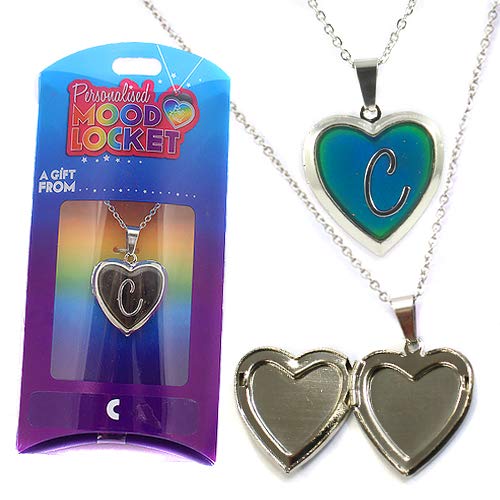C PERSONALISED HEART SHAPED NAMED MOOD LOCKET FUN GIFT PRESENT