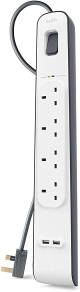 Belkin 4 Way Extension Lead with USB Ports 2.4A Shared 2m Surge Protected view 5