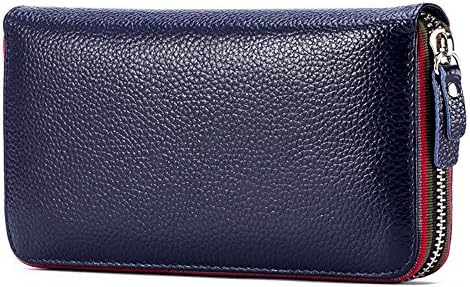 LanKoton RFID Blocking Genuine Leather Large Capacity Clutch Wallet for Women,Credit Card/Coin/Phone Organizer Ladies Zipper Purse Blue