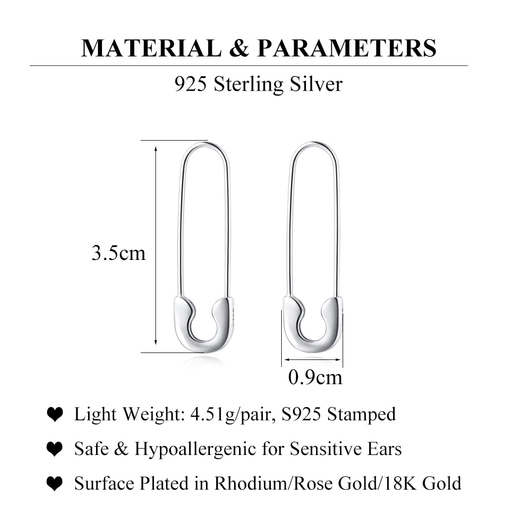 SLUYNZ Solid 925 Sterling Silver Safety Pin Hoop Earrings for Women Minimalist 1.4