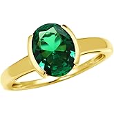 Silvershake 10X8mm Oval Shape Gemstones White Gold Plated or Yellow Gold Plated 925 Sterling Silver Half Bezel Set Right Hand Solitaire Ring Jewelry for Women