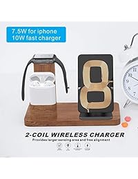 OLVOO   Soporte de carga inalámbrico 3 en 1 para AirPods Apple Watch Series 4 3 2 1, iPhone X 8 8 Plus, iPhone Xs XR XS Max (madera)