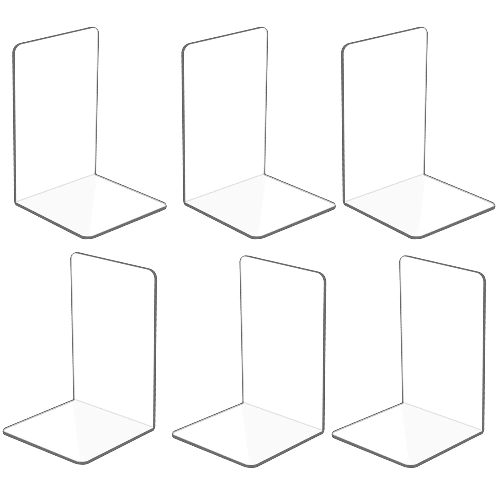 Book Ends - 6Pcs Clear Acrylic Bookends, Bookshelf Desktop Book Organizer Stationery Book Ends for Shelves, Plastic Book Holders Bookracks Divider Stopper Decorative for School, Library, Office, Home