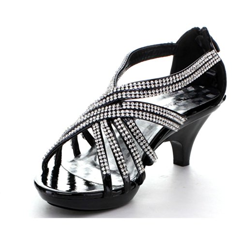 Delicacy Womens Angel-41 Rhinestones Embellished Strappy Sandals,Black, 5.5