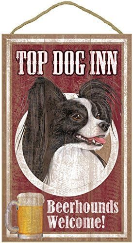 Top Dog Inn Papillon (black & white) Beerhounds Welcome Sign Plaque for Bar or Home by SJT.