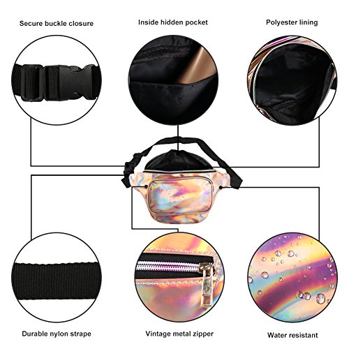 MUM'S MEMORY Holographic Fanny Packs for Women – Outdoor Sport Waist Pack for Running, Hiking, Traveling for Men (Rose Gold)