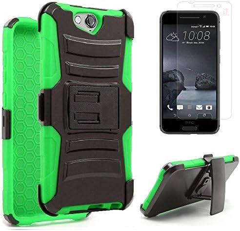[SlickGearsTM] for HTC One A9 AERO All Versions/Carriers - Heavy Duty Impact Protection Armor Belt Holster Kickstand Carrying Case + Premium LCD Screen Protector (Green)