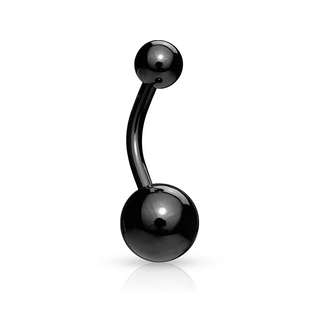 PiercedOff Titanium Black Ion Plated over 316L Surgical Steel Belly Bar - Thickness 14GA (1.6mm) / Length 10mm / Ball Sizes 5mm Top and 8mm Bottom