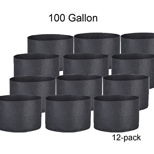 TopoGrow 12-Pack 100 Gallon Grow Bags Black Fabric Round Aeration Pots Container for Nursery Garden and Planting Grow (100 Gallon, Black(12-Pack))